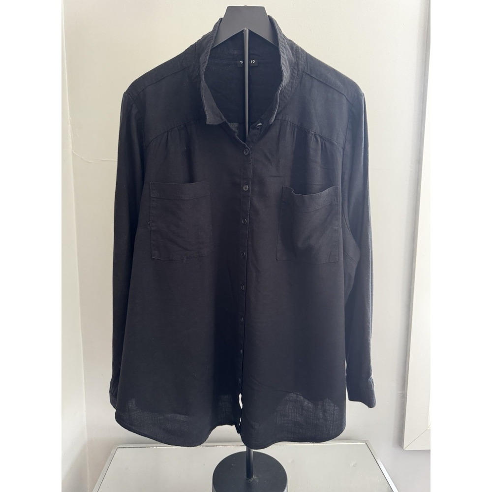 Torrid Black Linen Blend Button Up Shirt Women's Sz 4 Boho Minimalist